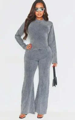 Shape Charcoal Soft Rib Pocket Bum Flare Pants