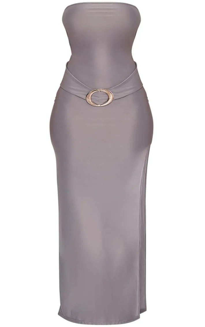 Shape Charcoal Soft Touch Bandeau Belted Midaxi Dress