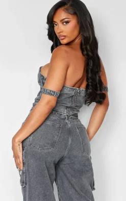 Shape Charcoal Wash Denim Lace Up Front Corset