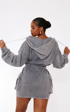 Shape Charcoal Washed Oversized Hoodie Sweat Dress