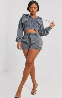 Shape Charcoal Washed Pocket Detail Cropped Hoodie