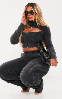 Shape Charcoal Washed Sweat Cut Out Hoodie