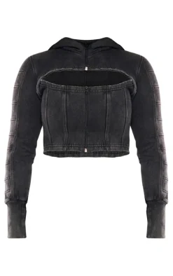 Shape Charcoal Washed Sweat Cut Out Hoodie