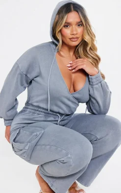 Shape Charcoal Washed Sweat Plunge Neck Jumpsuit