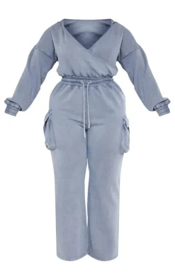 Shape Charcoal Washed Sweat Plunge Neck Jumpsuit