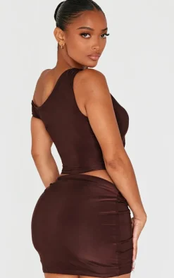 Shape Chocolate Asymmetric Off Shoulder Longline Top