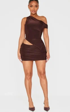 Shape Chocolate Asymmetric Off Shoulder Longline Top