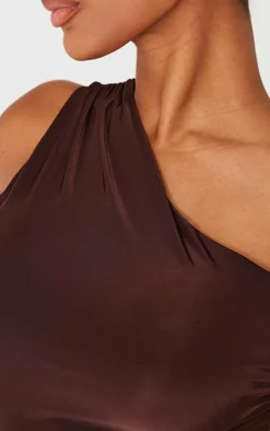 Shape Chocolate Asymmetric Off Shoulder Longline Top
