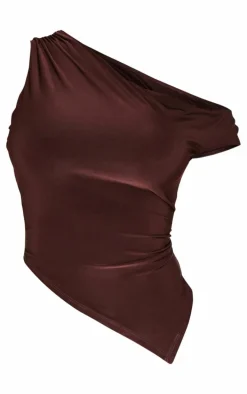 Shape Chocolate Asymmetric Off Shoulder Longline Top
