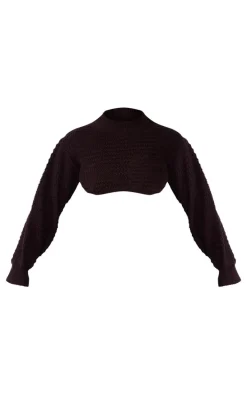 Shape Chocolate Brown Knitted Long Sleeve High Neck Crop Top