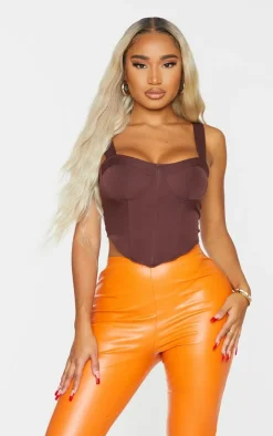 Shape Chocolate Brown Woven Corset Crop Top