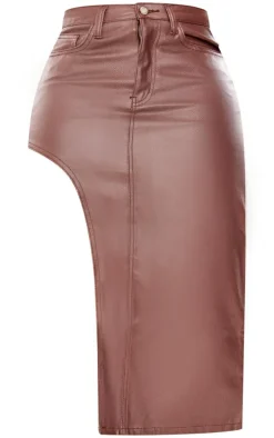 Shape Chocolate Coated Denim Asymmetric Midi Skirt
