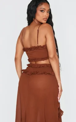 Shape Chocolate Frill Edge Cut Out Crop Top