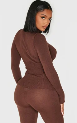 Shape Chocolate Knitted Half Zip Top