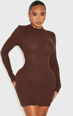 Shape Chocolate Rib Knit Mini Dress