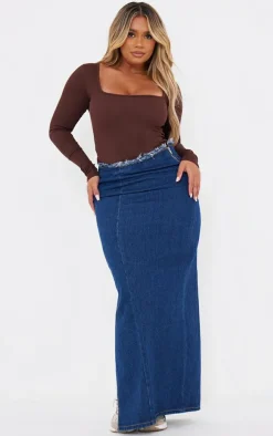 Shape Chocolate Rib Long Sleeve Square Neck Bodysuit