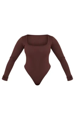 Shape Chocolate Rib Long Sleeve Square Neck Bodysuit