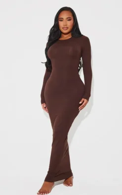 Shape Chocolate Sculpted Long Sleeve Maxi Bodycon Dress