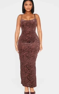 Shape Chocolate Zebra Devore Strappy Maxi Dress