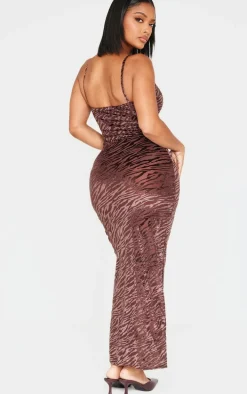 Shape Chocolate Zebra Devore Strappy Maxi Dress