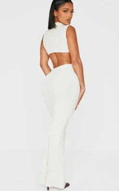 Shape Cream Brushed Rib High Neck Open Back Maxi Dress