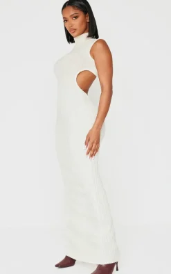 Shape Cream Brushed Rib High Neck Open Back Maxi Dress