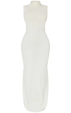 Shape Cream Brushed Rib High Neck Open Back Maxi Dress