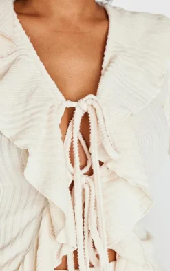 Shape Cream Brushed Rib Tie Front Frill Longline Top