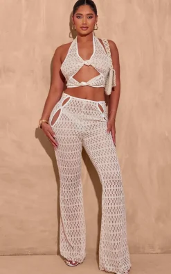 Shape Cream Cut Out Textured Flare Pants