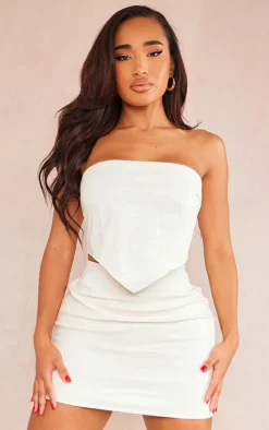 Shape Cream Faux Leather Croc Print Bandeau Crop Top