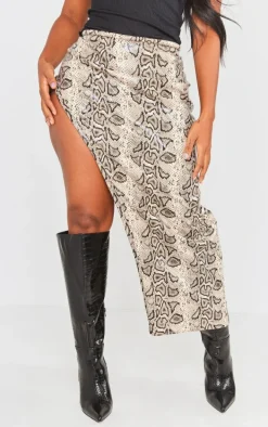 Shape Cream Faux Leather Snake Print Asymmetric Midaxi Skirt