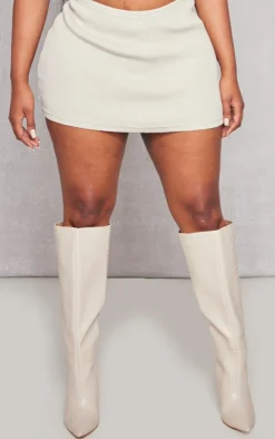 Shape Cream Heavy Rib Low Rise Micro Mini Skirt