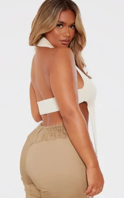 Shape Cream Knit Cut Out Ring Detail Crop Top