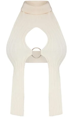 Shape Cream Knit Cut Out Ring Detail Crop Top