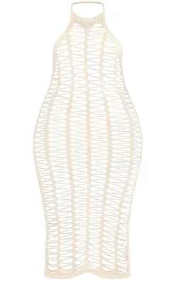 Shape Cream Knit Ladder Backless Halterneck Midi Dress