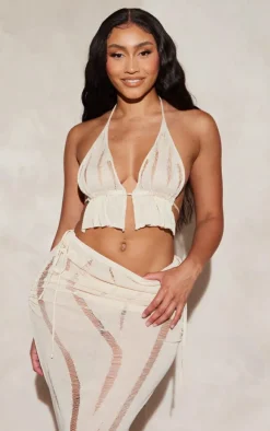 Shape Cream Knit Ladder Detailed Halterneck Bralet