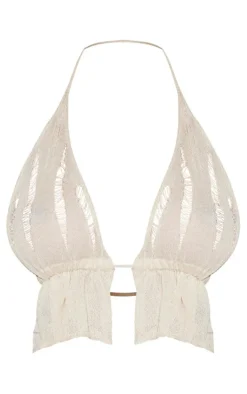 Shape Cream Knit Ladder Detailed Halterneck Bralet