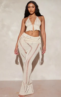 Shape Cream Knit Ladder Detailed Low Rise Ruched Side Maxi Skirt