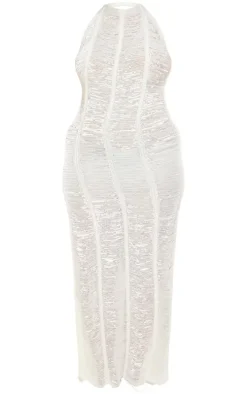 Shape Cream Knit Ladder Halterneck Maxi Dress
