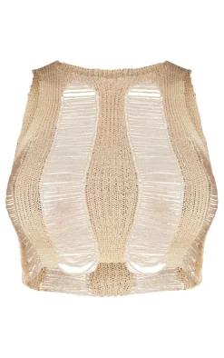 Shape Cream Knit Ladder Racer Neck Crop Top