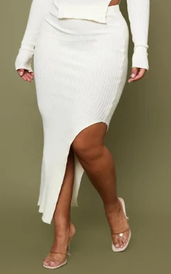 Shape Cream Knit Split Side Midaxi Skirt