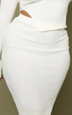 Shape Cream Knit Split Side Midaxi Skirt