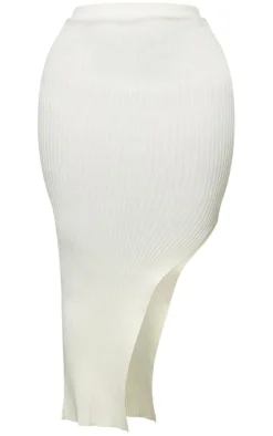 Shape Cream Knit Split Side Midaxi Skirt