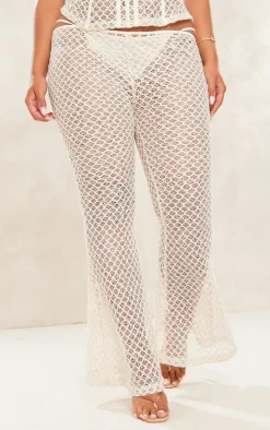 Shape Cream Lace Cut Out Waist Flared Pants