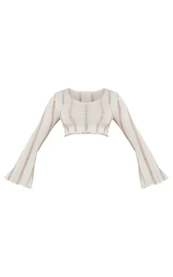Shape Cream Ladder Detail Knit Flare Sleeve Crop Top