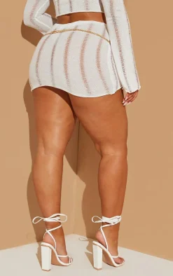 Shape Cream Ladder Knit Micro Mini Skirt