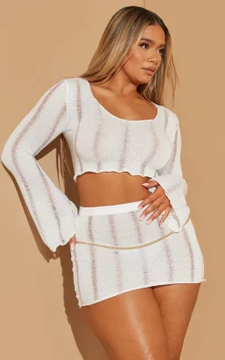 Shape Cream Ladder Knit Micro Mini Skirt
