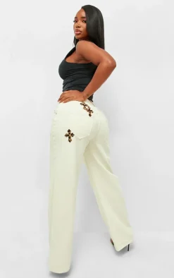 Shape Cream Leopard Cross Detail Jeans