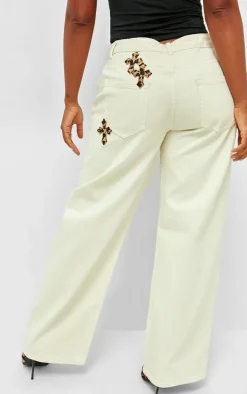 Shape Cream Leopard Cross Detail Jeans