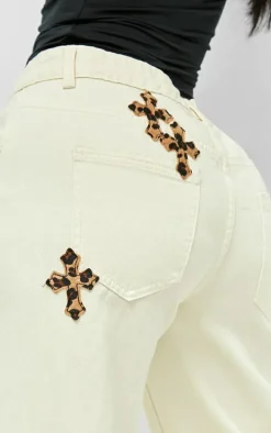Shape Cream Leopard Cross Detail Jeans